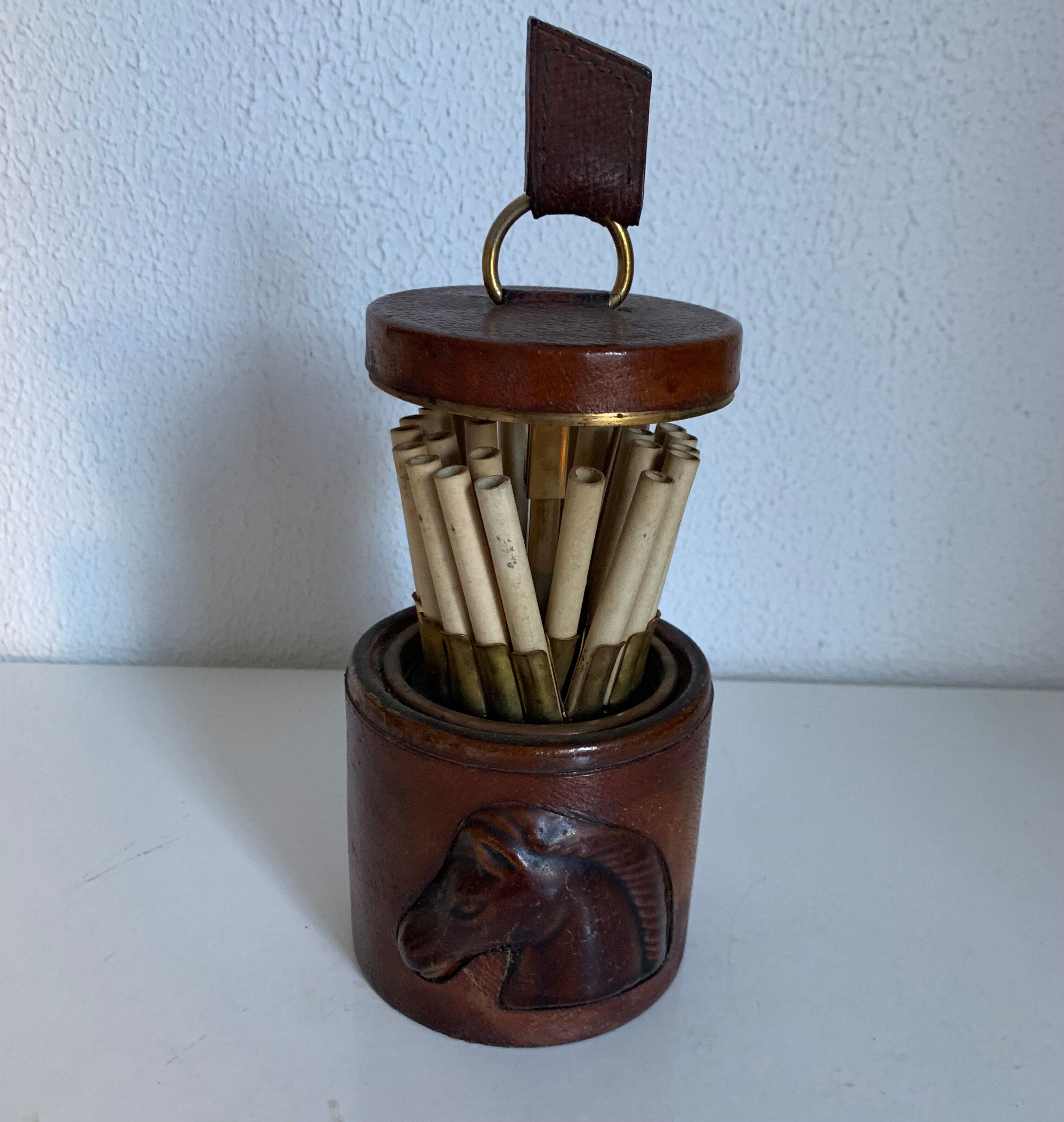 Vintage cigarette holder 1960 Longchamp leather horse - 11 x 10 cm