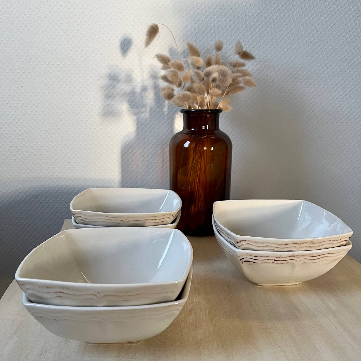 Set of 6 square white porcelain ramekin bowls