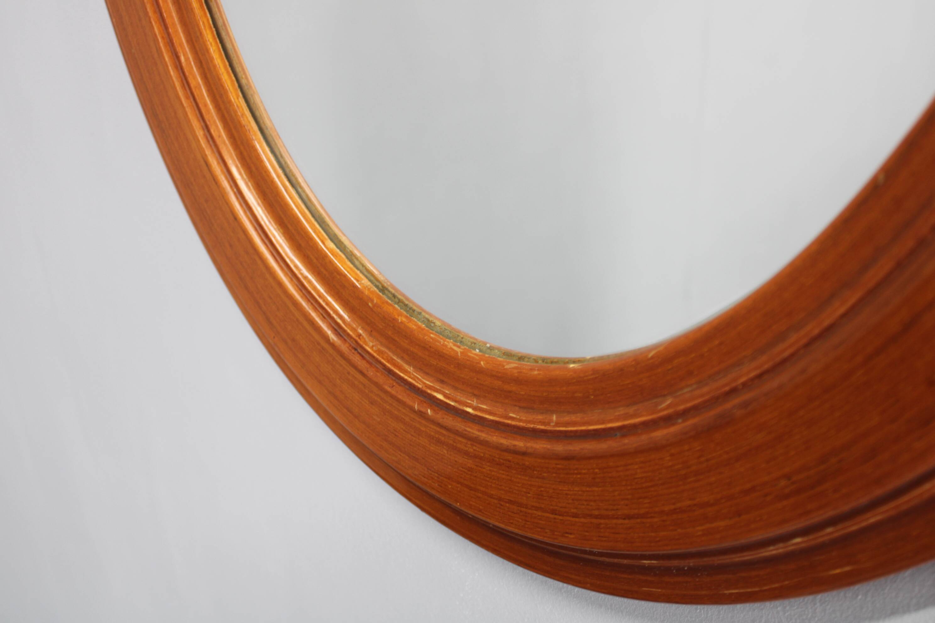 1970s Oval Wooden Mirror, Italy