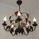French Vintage 5 Light Brown & Green Tied Boquet Leaf Chandelier