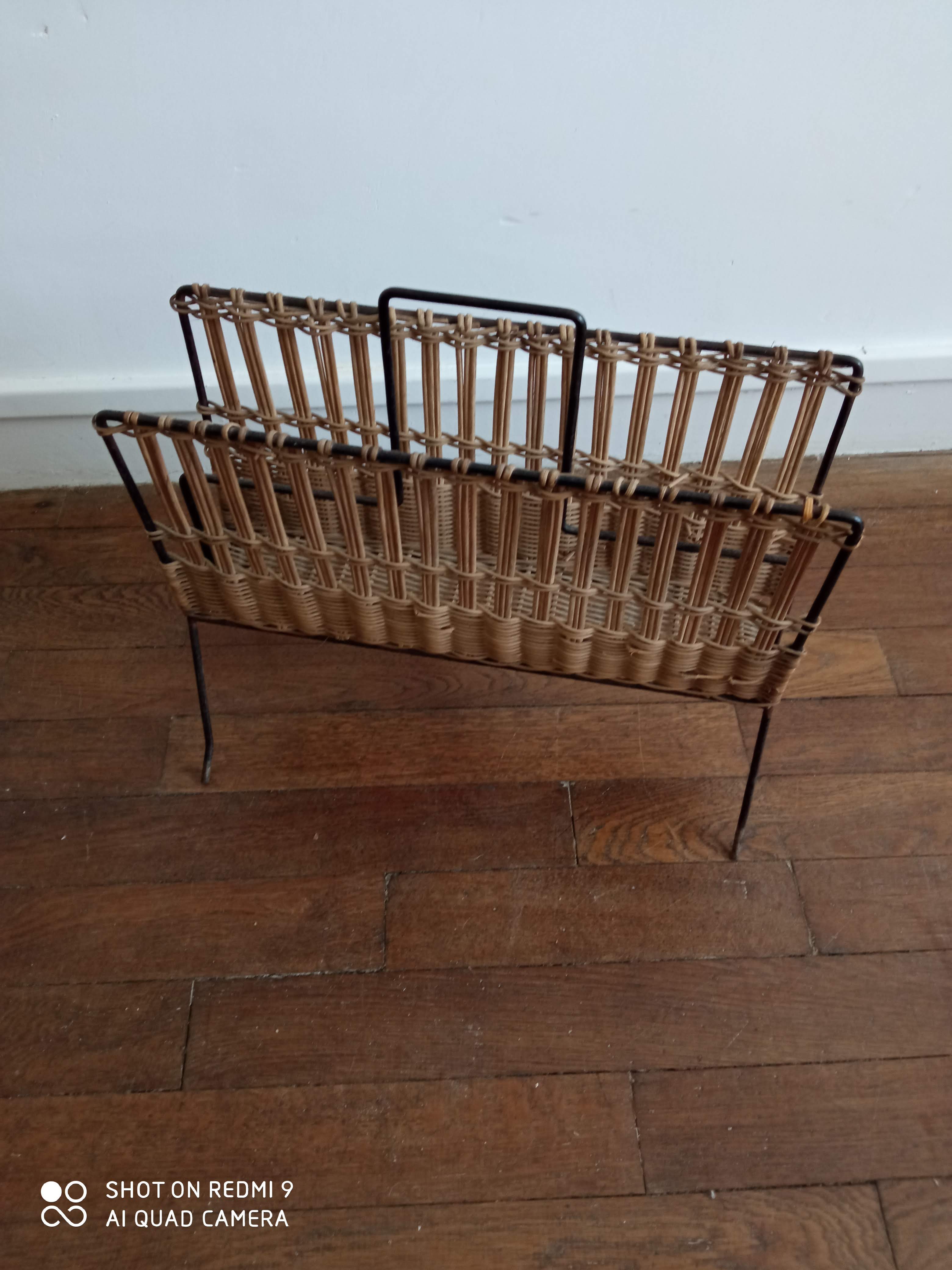 Metal magazine door and vintage rattan