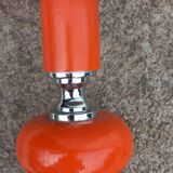 Designer lamp from the 70s in chrome metal and orange lacquered wood
