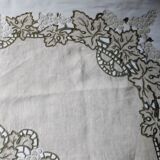 Antique linen tablecloth embroidery Richelieu scalloped linen centerpiece 128 cm