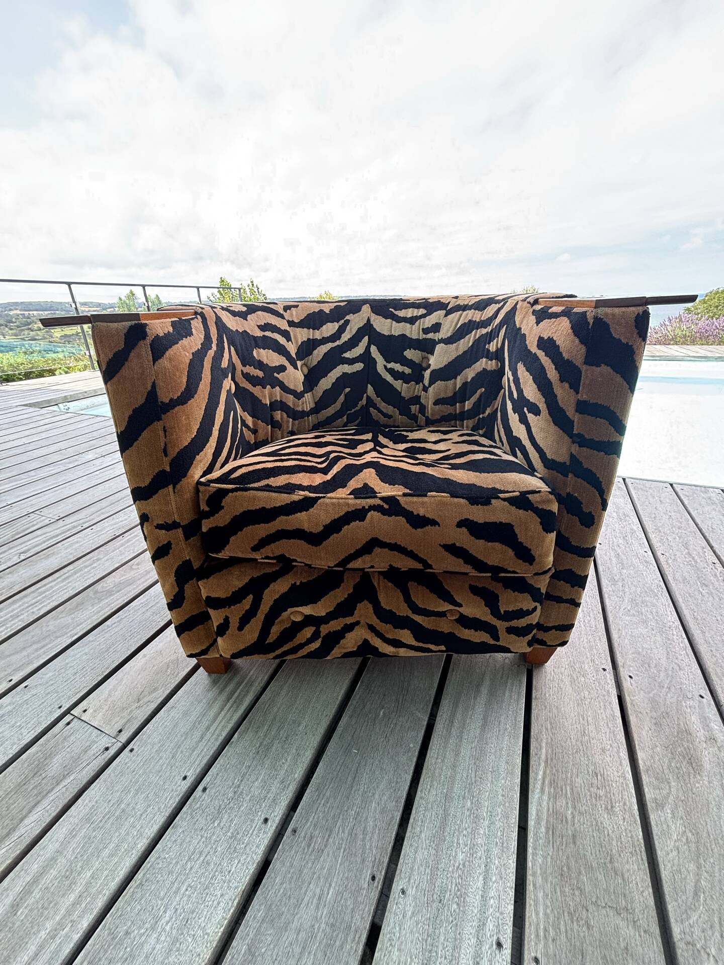 Pair of leopard velvet Schwartz armchairs
