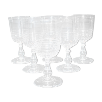Series of 6 antique wine glasses in carved crystal
