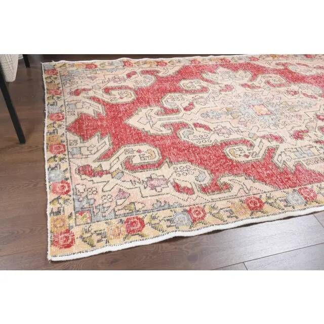 Vintage Turkish Oushak Handmade Wool Cotton Red Area Rug 127x209