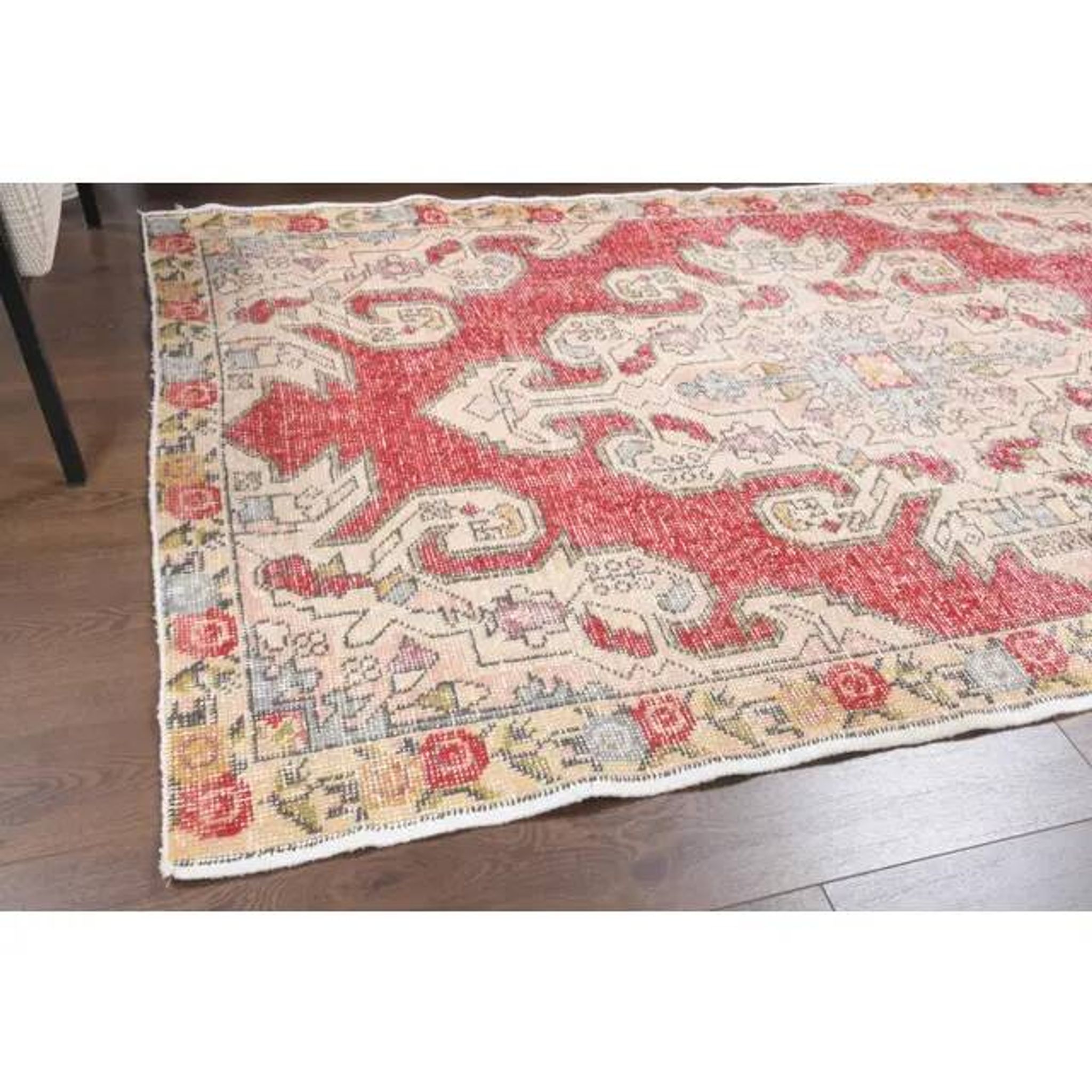 Vintage Turkish Oushak Handmade Wool Cotton Red Area Rug 127x209