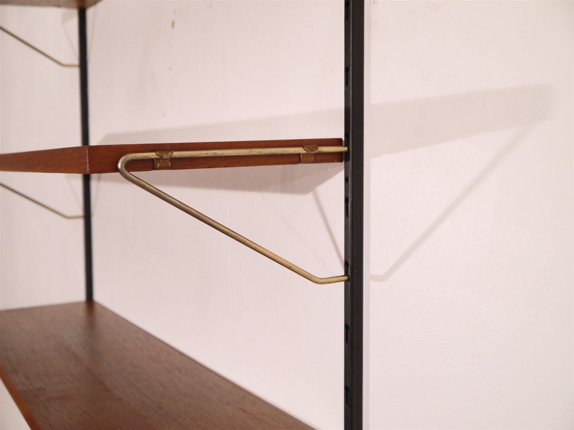 Scandinavian teak and brass metal shelf