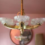 art deco suspension, 6-light Ezan glass globe chandelier, art deco bronze chandelier