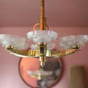 art deco suspension, 6-light Ezan glass globe chandelier, art deco bronze chandelier