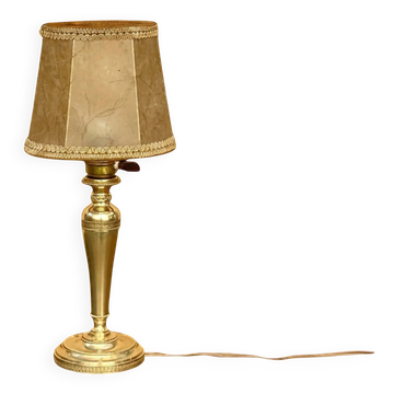 Solid brass table lamp with parchment effect shade – 1950s-60s