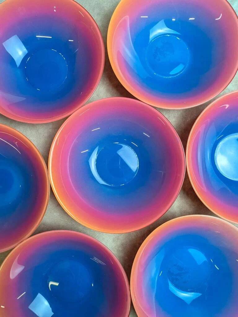 Set of 7 vintage coloured Luminarc bowls