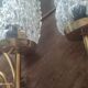Set of 2 vintage 2-spoke wall lamps in gilded metal and diamond textured tulip glass