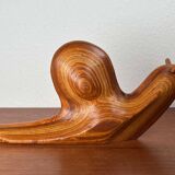 Large Danish carved wooden snail sculpture from the mid-century, 1960s.