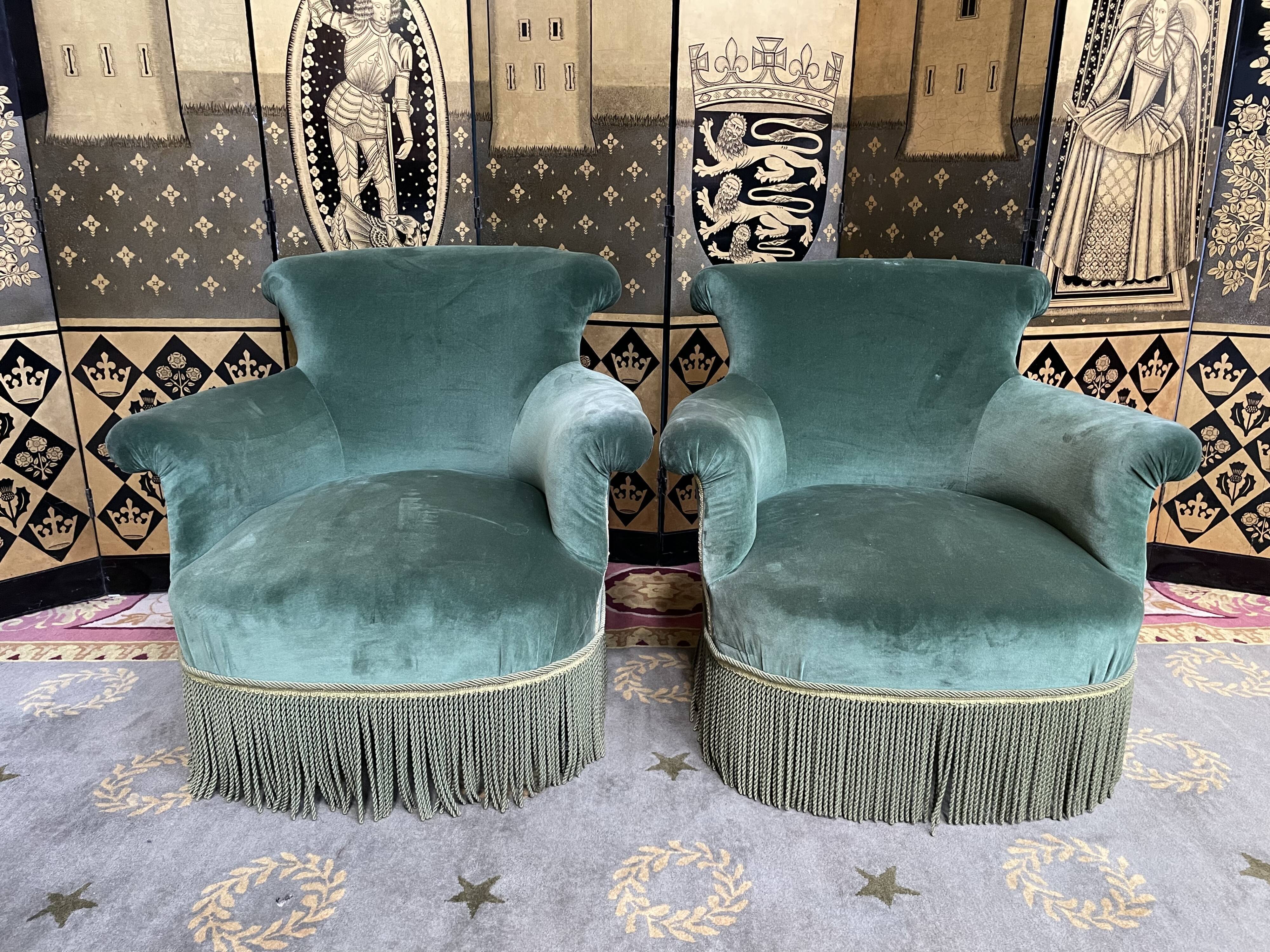 Paire de fauteuils crapaud époque Napoléon III velours vert