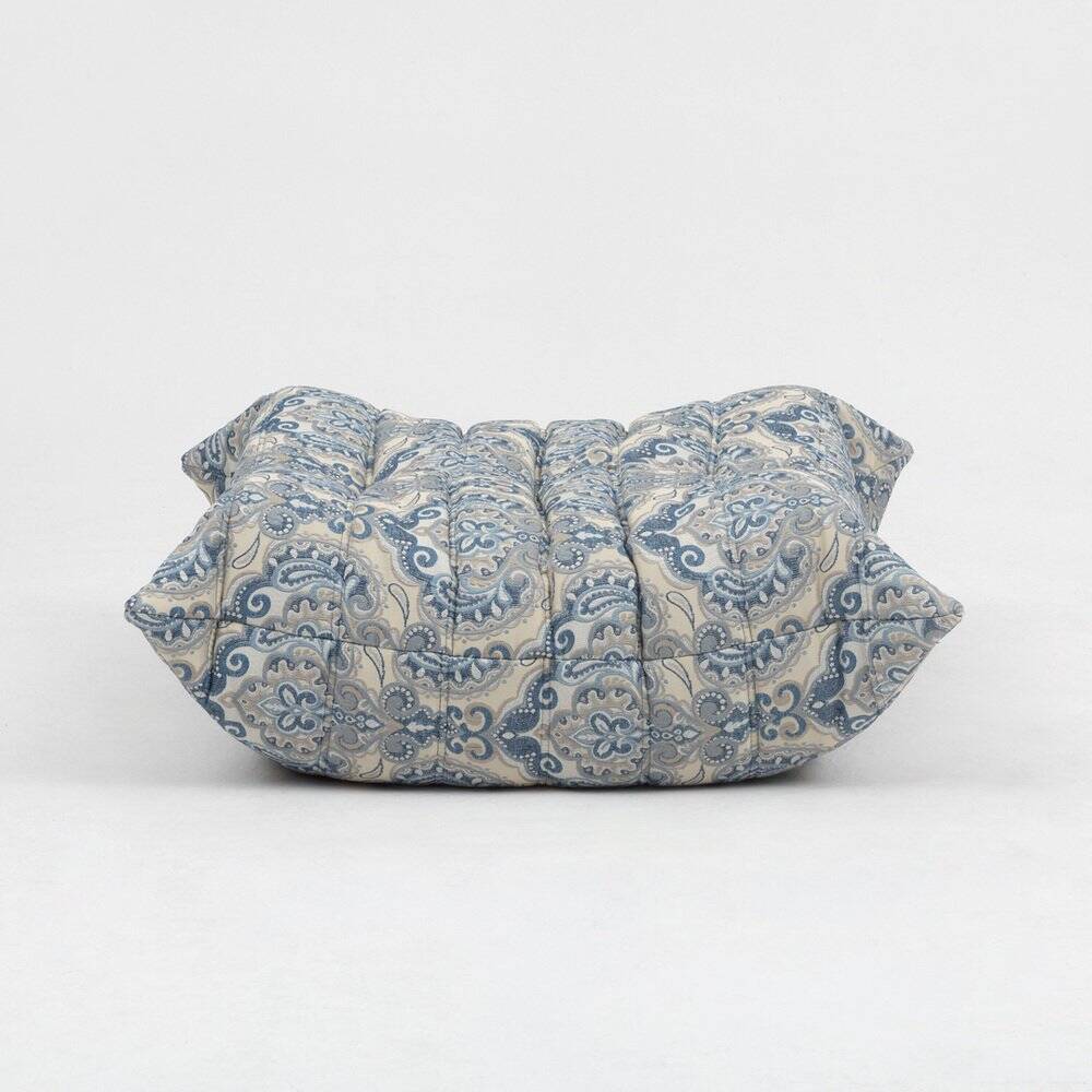 Togo lounge chair and pouf in patterned fabric by Michel Ducaroy for Ligne Roset, 1973, set of 2