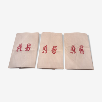 Set 3 tea towels Linen .monogram AS