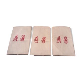 Set 3 tea towels Linen .monogram AS