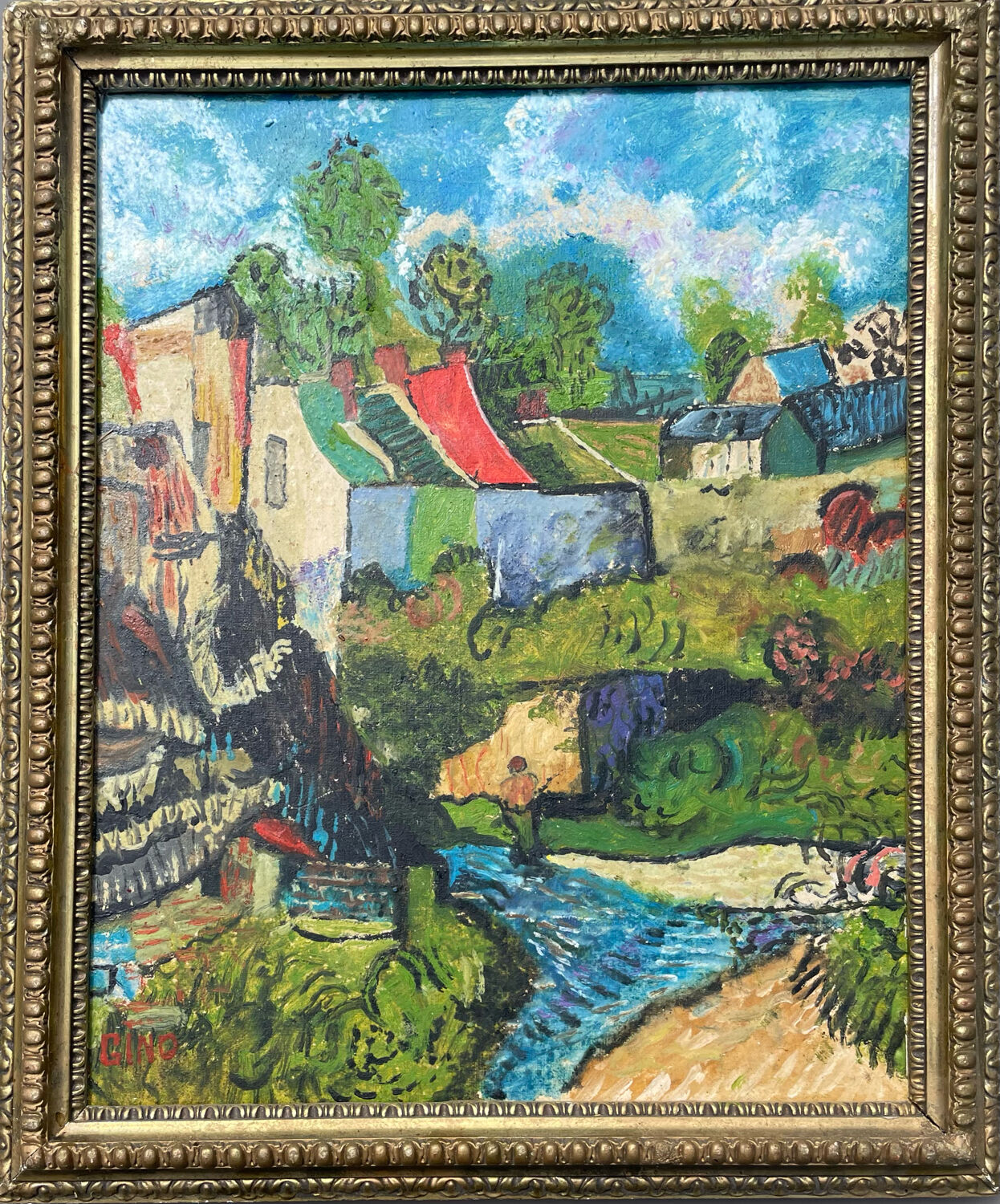 Table painting old landscape Saint Cloud expressionist