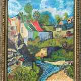 Tableau peinture ancienne paysage Saint Cloud expressionniste