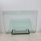 Post modern Fiam Italy curved glass magazine rack , 1980’s