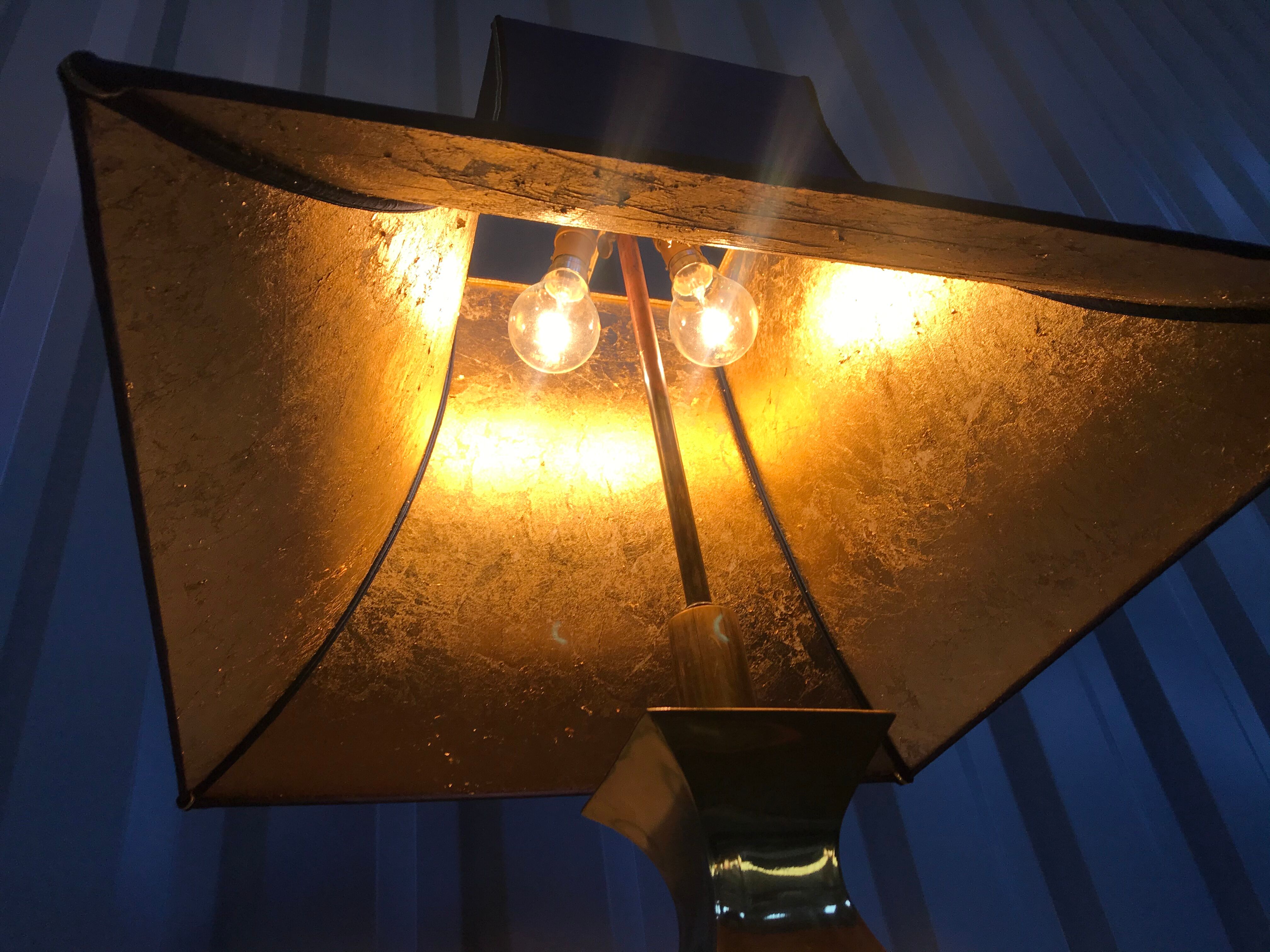 Brass lamp with bespoke pagoda lampshade
