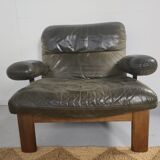 Modulable sofa an armchair in leather and wood