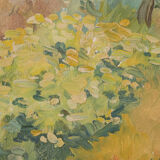 Impressionist wooded landscape with flowers