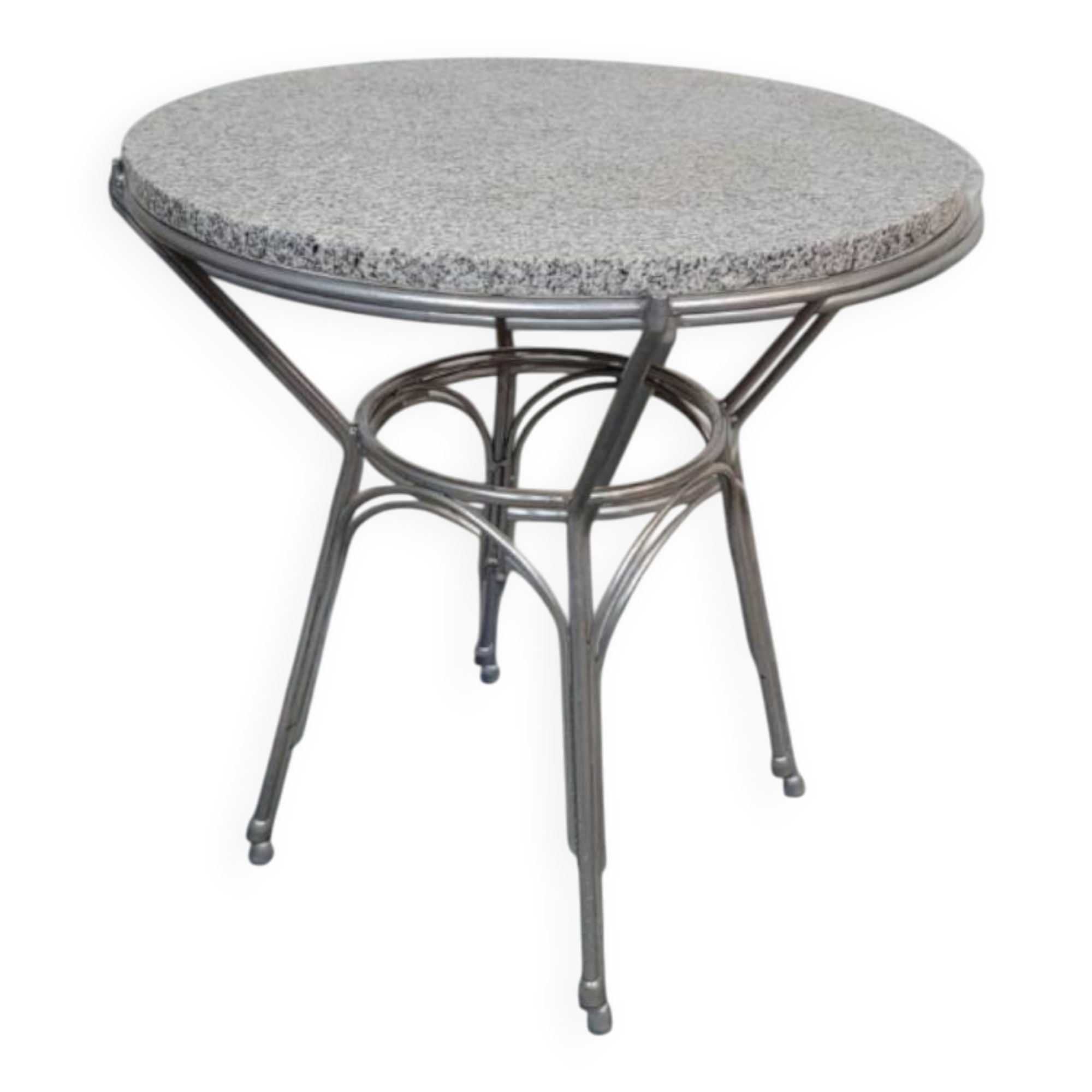 Round coffee table in grey granite and silver metal, German design 1960.