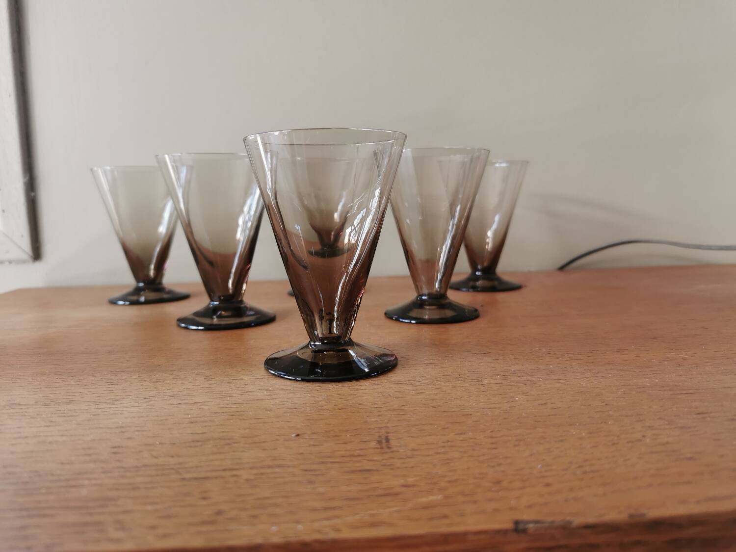 Set of 6 art deco smoked glass glasses