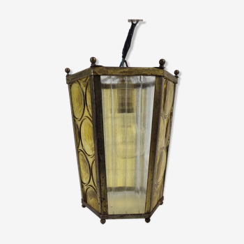 Suspension vintage en verre et laiton