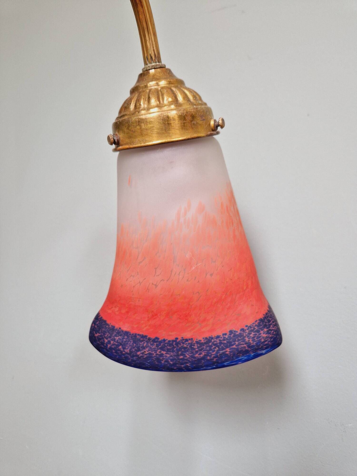 Art Deco desk lamp in brass and satin glass, 1920s-30s
