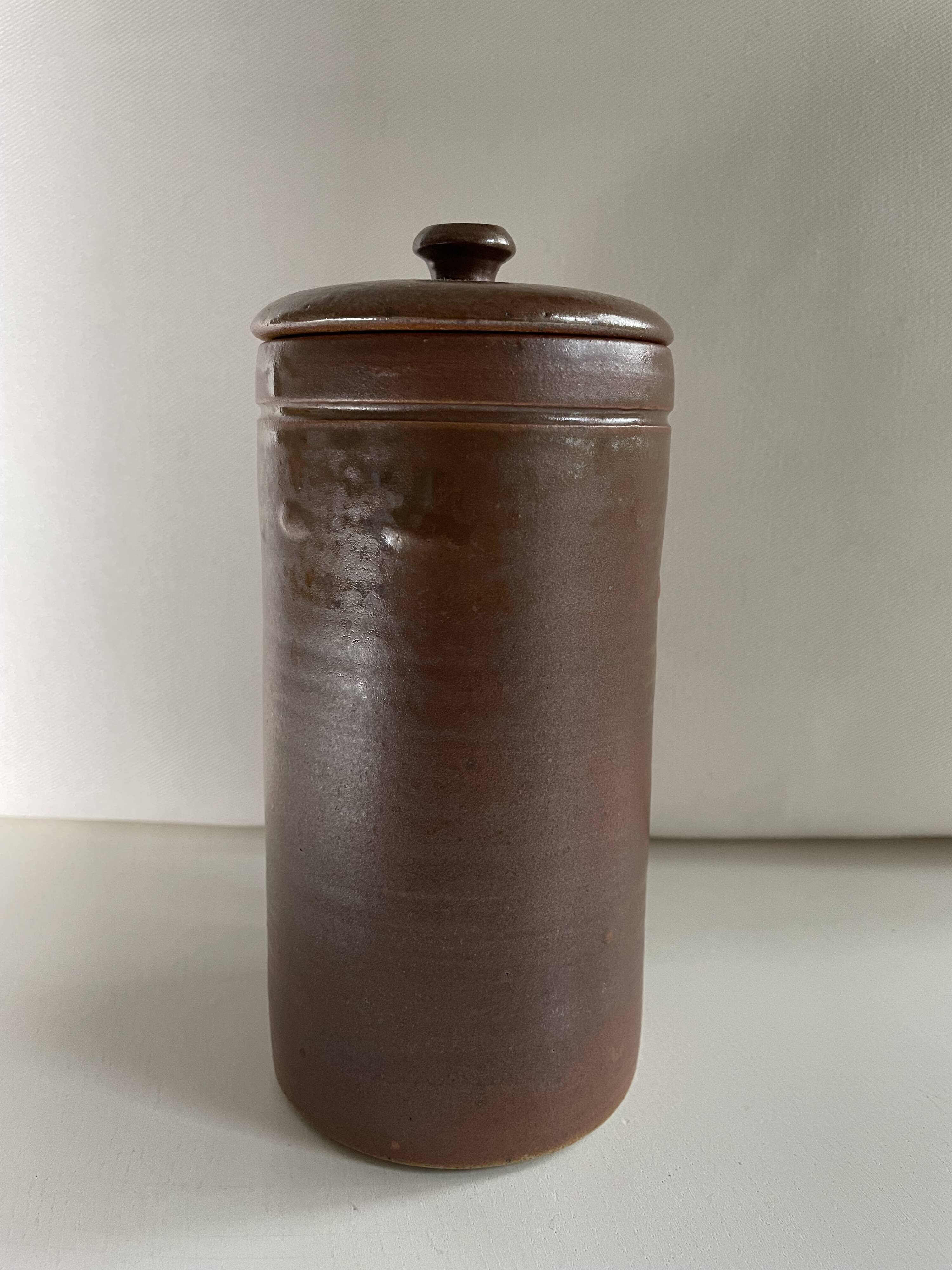 Pot de confiture/moutarde à couvercle en grès vintage