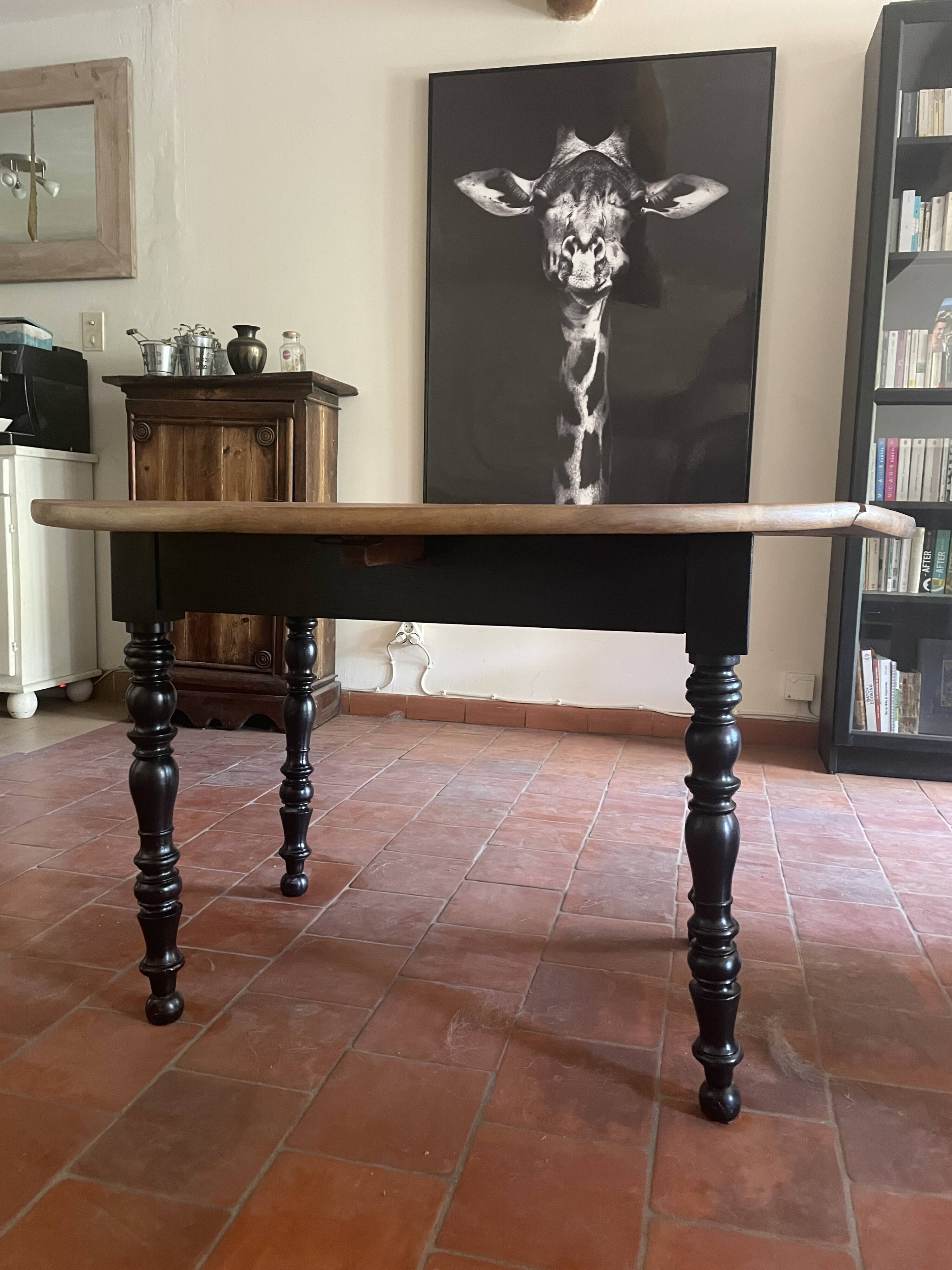 Round black solid oak flap table