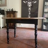 Round black solid oak flap table