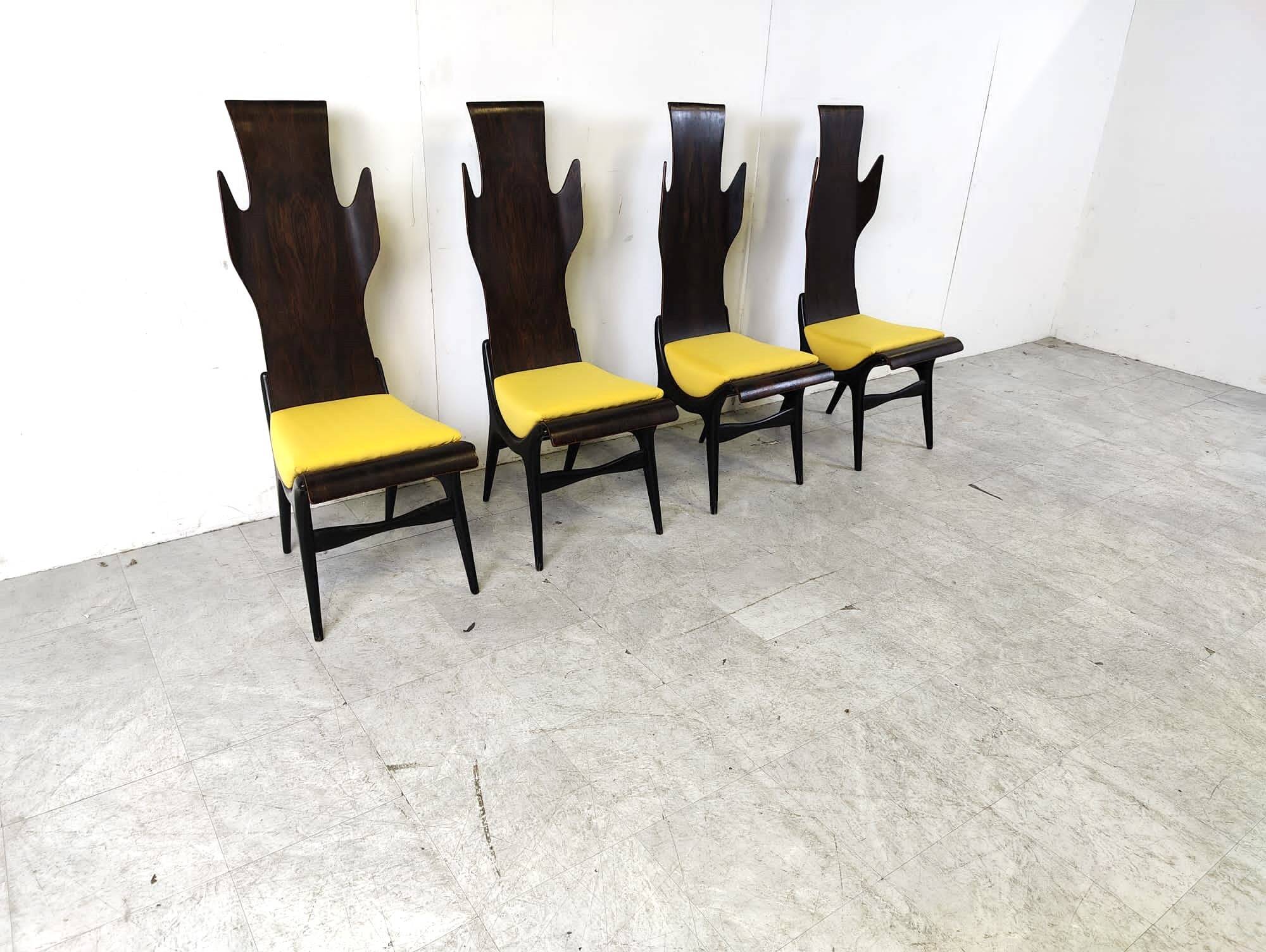 Chaises de salle à manger vintage à haut dossier et flamme par Dante Latorre, 1950