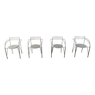 Italian vintage dining chairs with armrests, 1980s, Set of 4