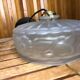 Old Transparent Molded Glass Pendant Lamp + Vintage Brass Support