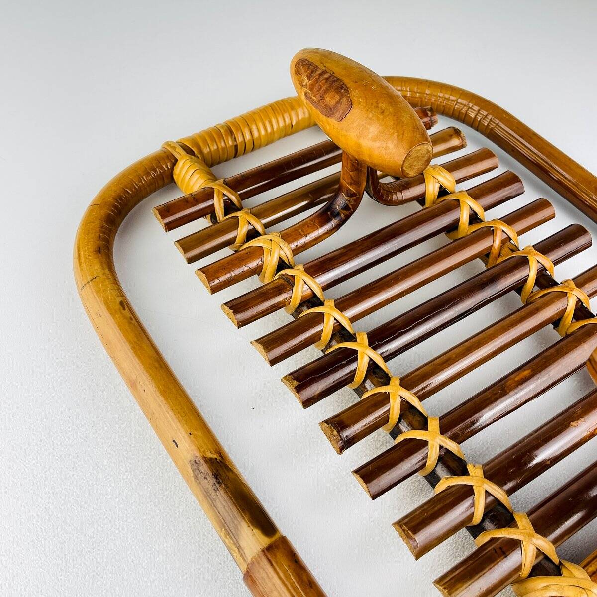 Bamboo and rattan coat rack in mid-century style attributed to Olaf Von Bohr, Italy, 1950s.