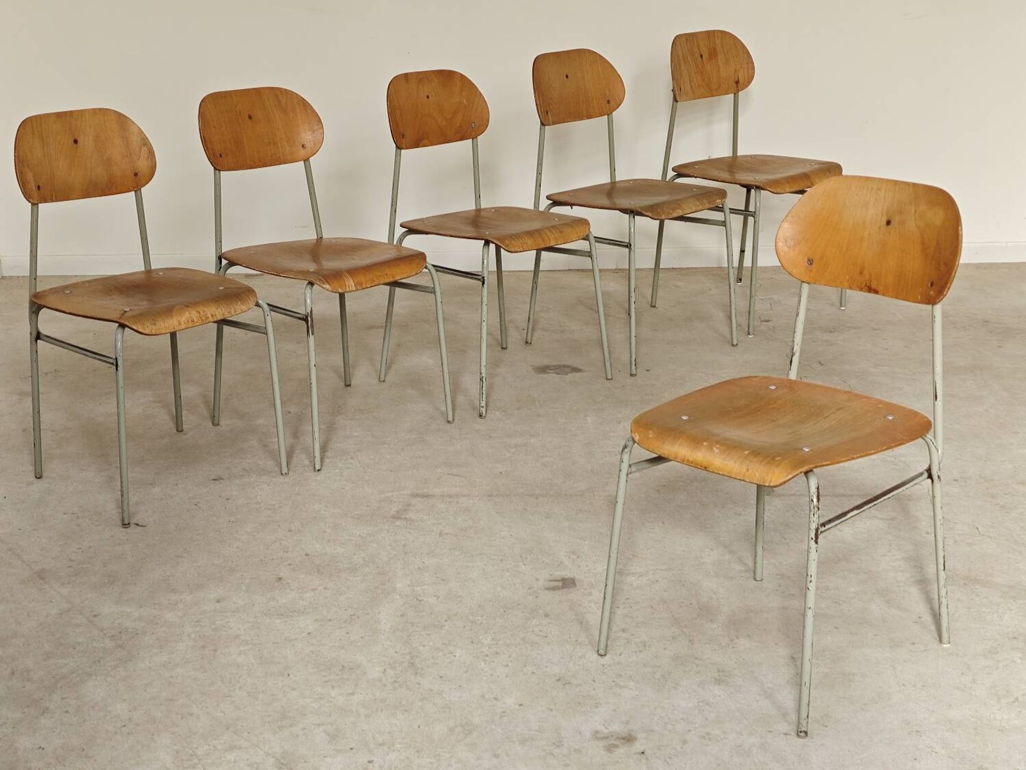 Set of 6 metal and wood school chairs  
Former Czechoslovakia 1960