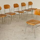 Set of 6 metal and wood school chairs  
Former Czechoslovakia 1960