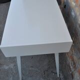 Mid-Century desk/console in dark blue and beige painted wood – Hungarian design from the 1960s.