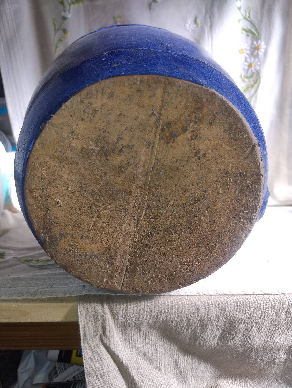 Blue ceramic planter with mosaic frieze