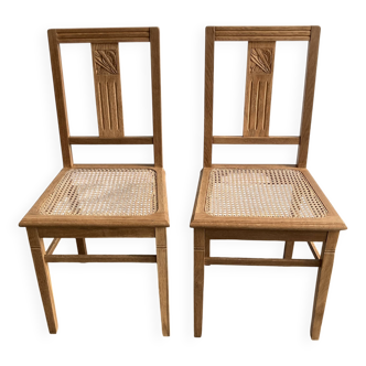 Paire de chaises cannées en chêne massif – rénovées