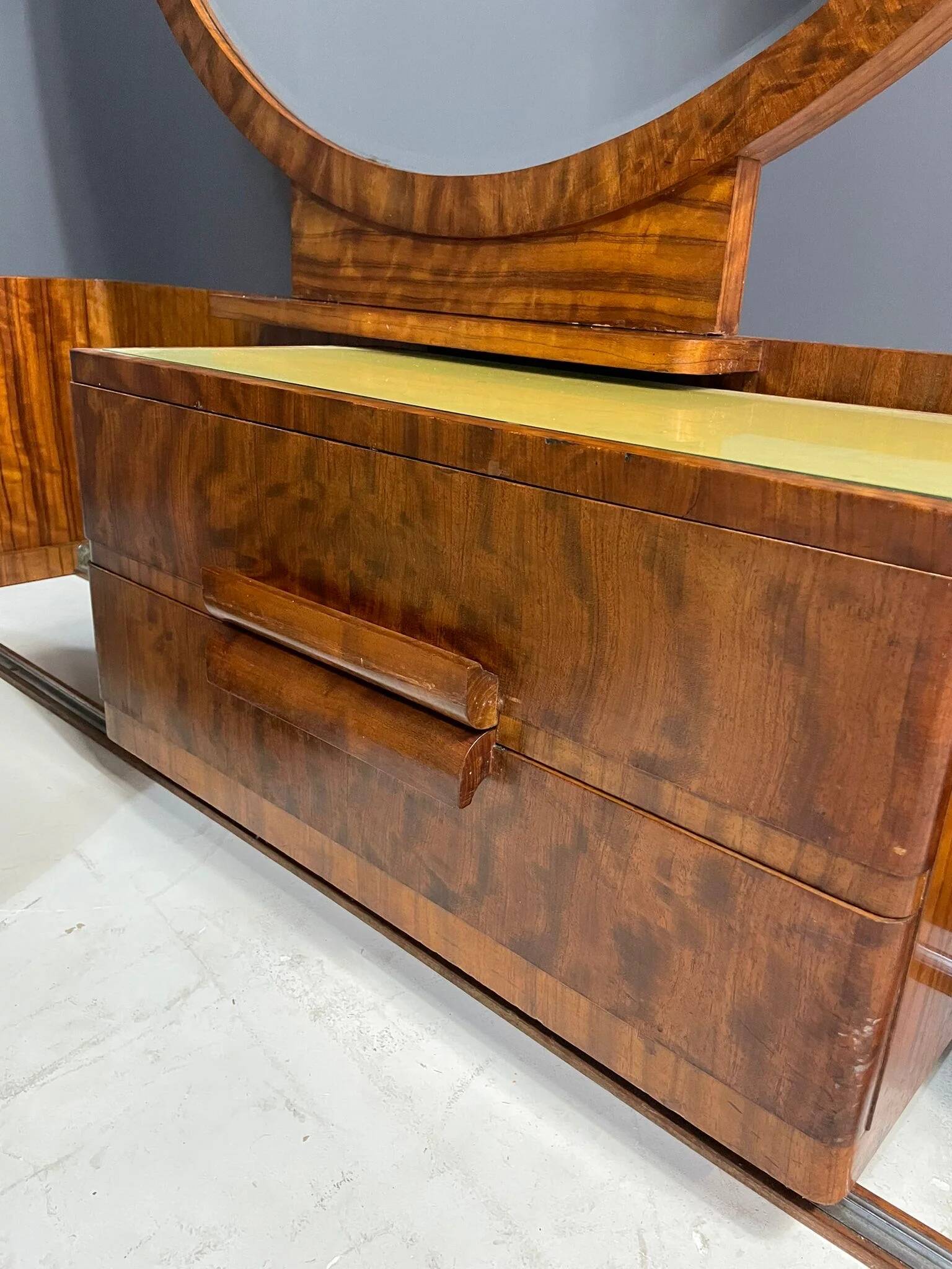 Art Deco vanity with stool, walnut, Czechoslovakia, 1930s