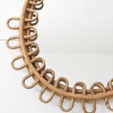 Vintage oval mirror in rattan and bamboo