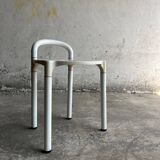 White molded plastic Kartell stool with metal legs — Anna Castelli Ferrieri, 1970s