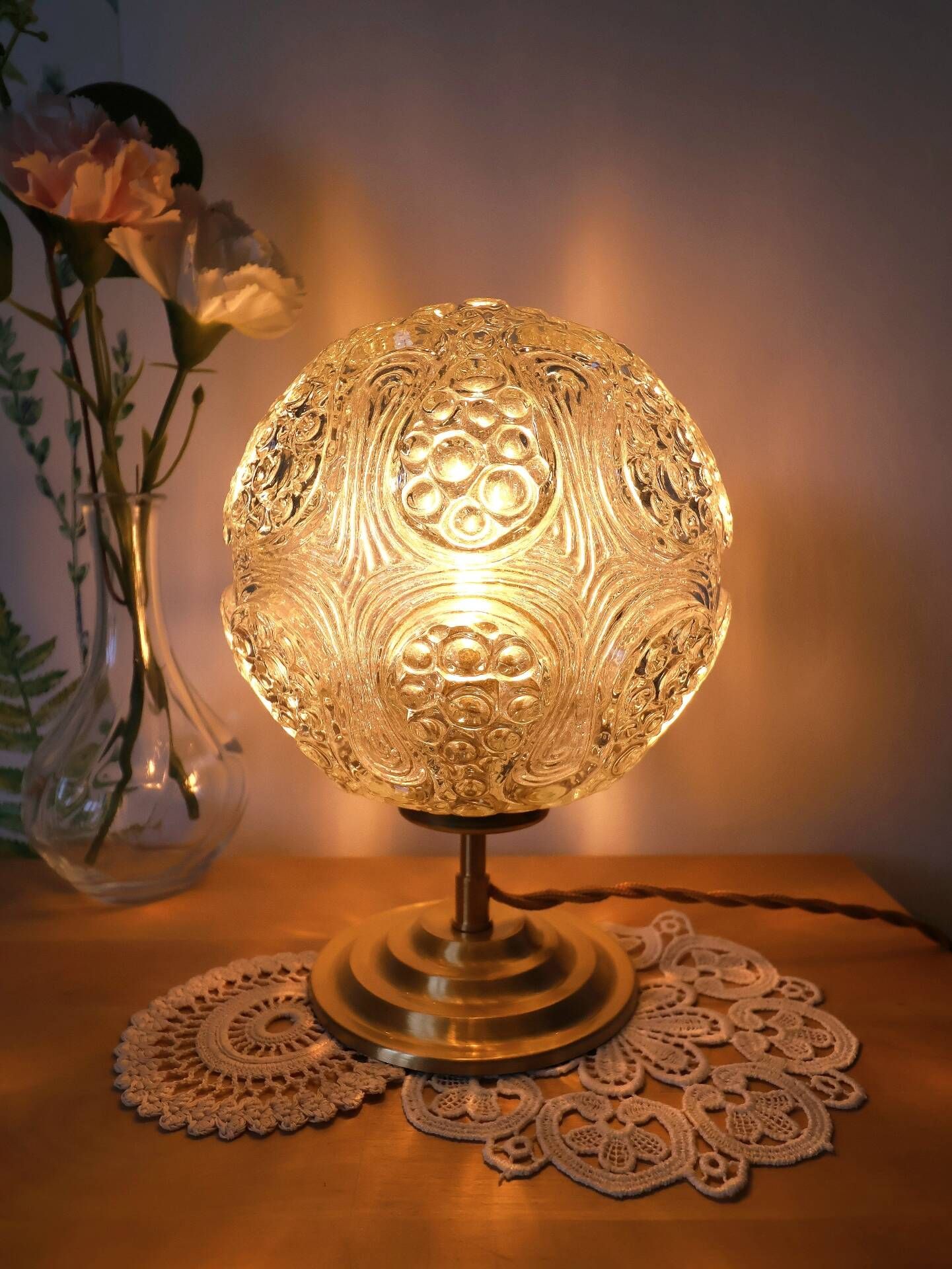 Vintage textured amber glass lamp - Space Age style