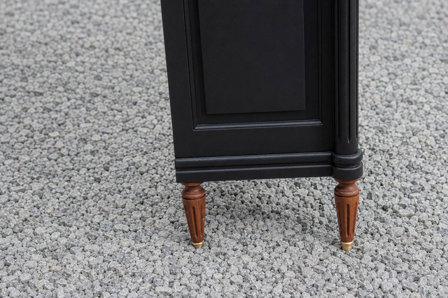 Renovated black antique Louis XVI style display cabinet, glass-fronted bookcase.