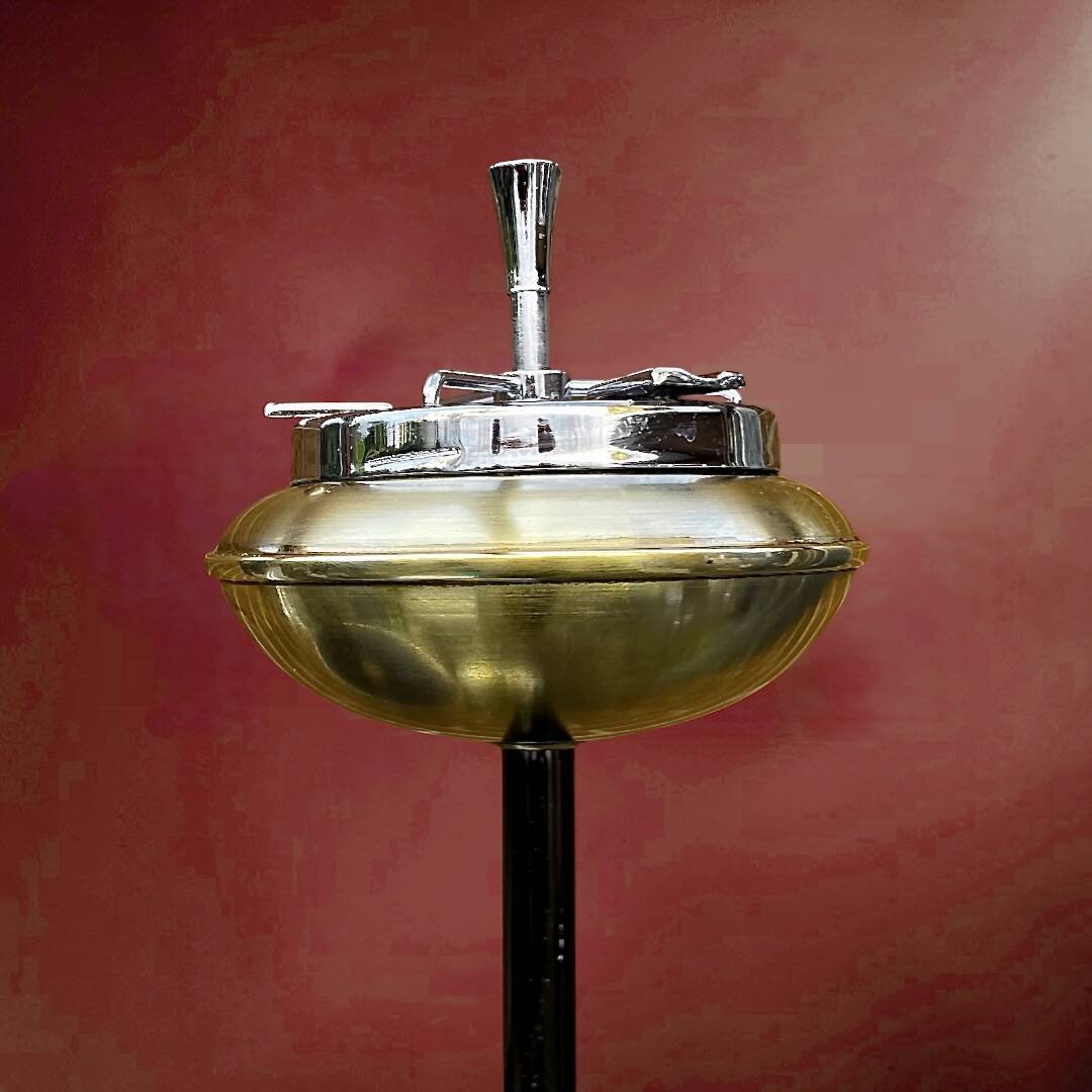 Art Deco floor ashtray in brass and metal